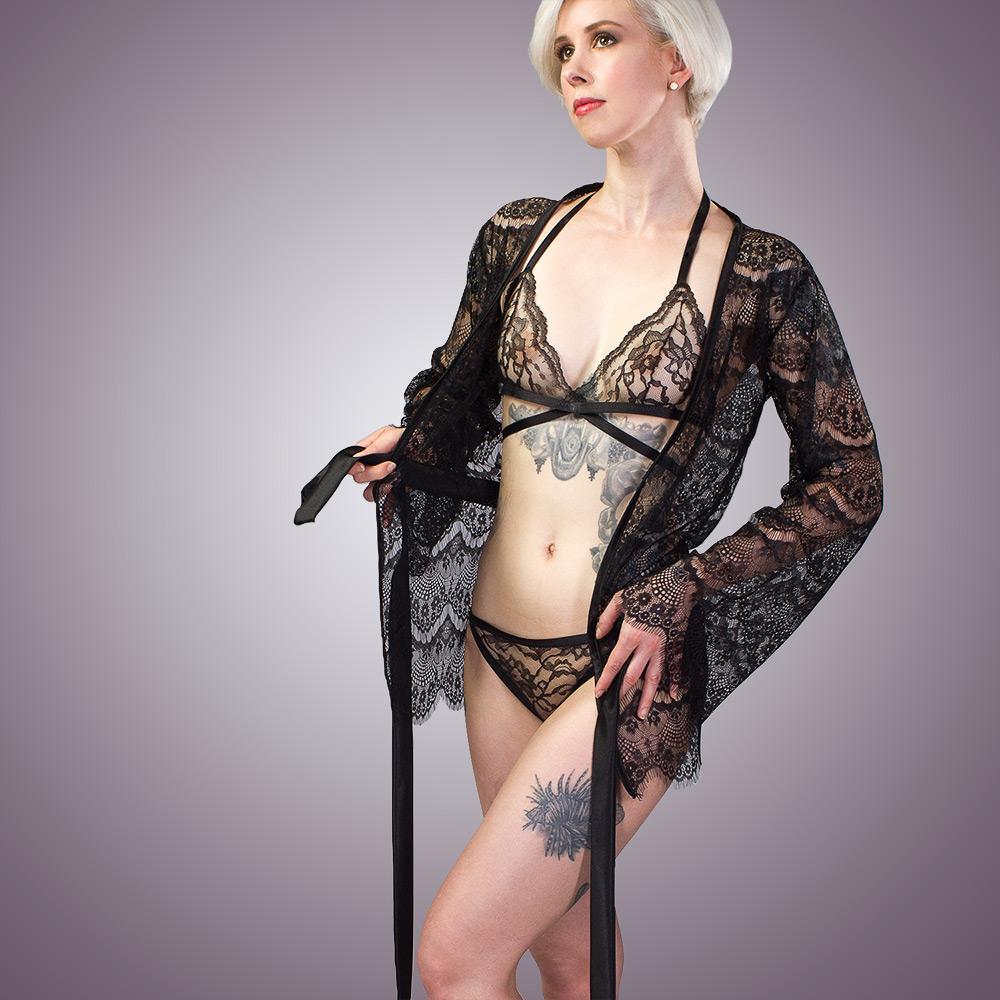 Sheer Lace Kimono Style Robe