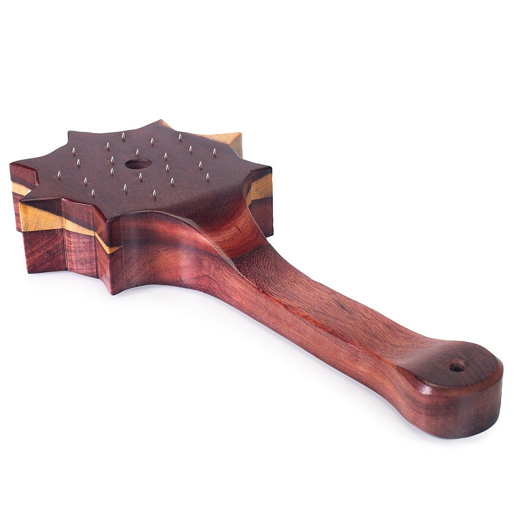 Mahogany BDSM Mace Paddle with optional nails. Handmade by LVX Supply & Co. 