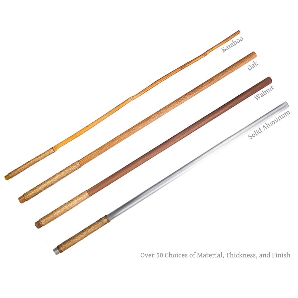 traditional spanking canes handmade from bamboo, oak, walnut, and aluminum. 