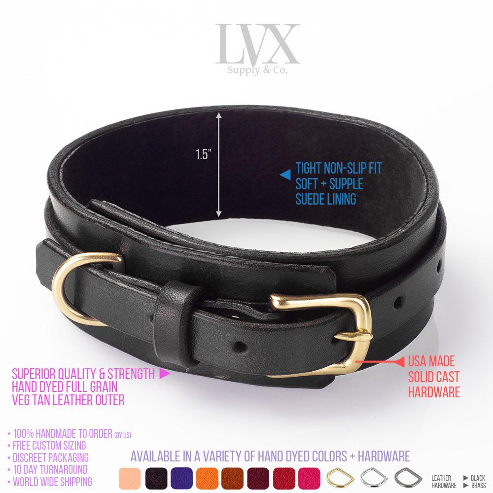 Classic BDSM Collar | Premium Suede Lined Leather Bondage Collar