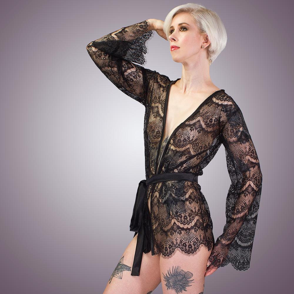 Sheer Lace Kimono Style Robe