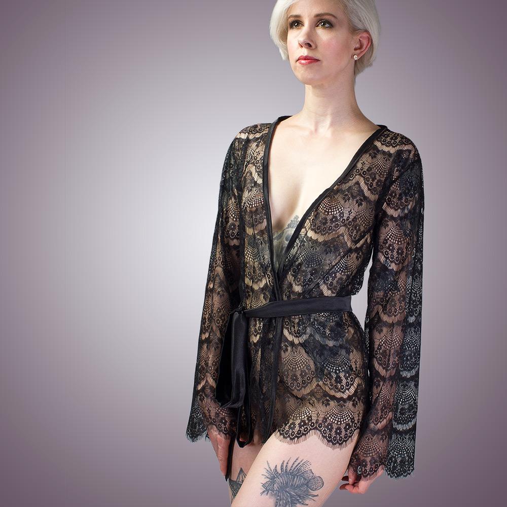 Sheer Lace Kimono Style Robe