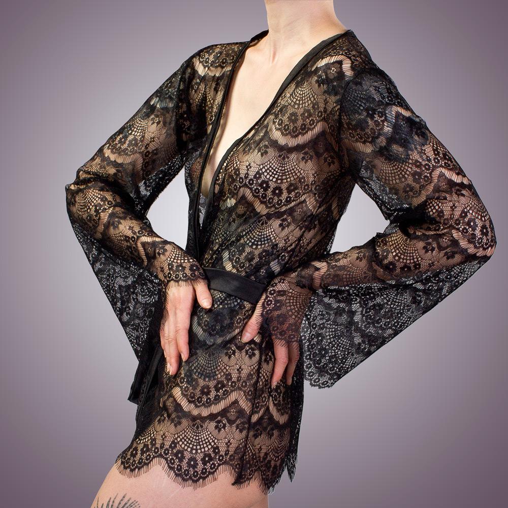 Sheer Lace Kimono Style Robe